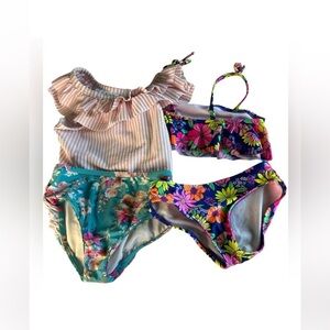 Ruffle Butts Pink and Floral Kids Swim Bikinis